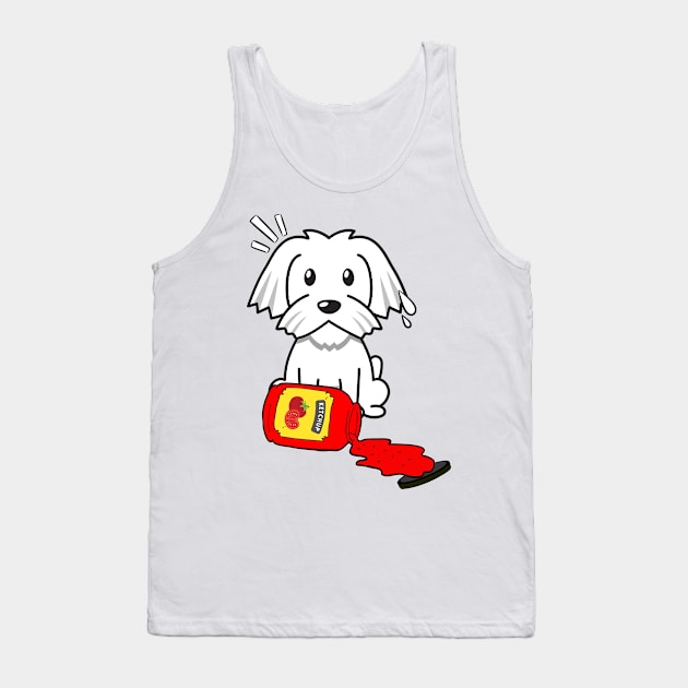 Funny white dog spilled tomato ketchup Tank Top by Pet Station